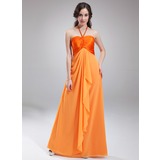 Empire Halter Floor-Length Chiffon Charmeuse Bridesmaid Dress With Ruffle (007018774)