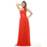 Empire Strapless Floor-Length Chiffon Charmeuse Holiday Dress With Ruffle (020016066)