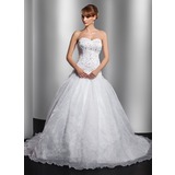 Ball-Gown Sweetheart Court Train Organza Satin Wedding Dress With Embroidery Beadwork (002014762)