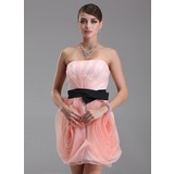 Sheath Strapless Short/Mini Organza Homecoming Dress With Ruffle Sash (022009145)
