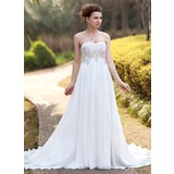 Empire Sweetheart Court Train Chiffon Wedding Dress With Ruffle Lace Beadwork (002012793)