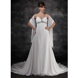 Empire V-neck Chapel Train Chiffon Wedding Dress With Ruffle Beadwork Sequins (002012125)