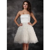 A-Line/Princess Strapless Knee-Length Satin Feather Cocktail Dress With Beading (016008426)
