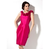 Sheath Scoop Neck Knee-Length Taffeta Bridesmaid Dress With Flower(s) (007004285)