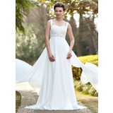 Empire Sweetheart Chapel Train Chiffon Satin Wedding Dress With Ruffle Beadwork Sequins (002011686)