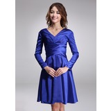 A-Line/Princess V-neck Knee-Length Charmeuse Kate Middleton Style With Ruffle (044020901)