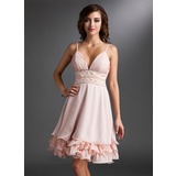 Empire V-neck Knee-Length Chiffon Homecoming Dress With Ruffle Beading Sequins (022021031)