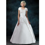 Ball-Gown Scoop Neck Court Train Satin Wedding Dress With Ruffle Beadwork Sequins (002011976)
