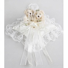 Wedding Ring Pillow In White Satin With Lovely Bear And Laces(103018235)