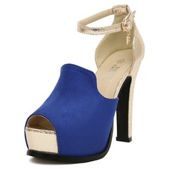 Suede Leatherette Chunky Heel Peep Toe Platform Pumps With Buckle (085025152)