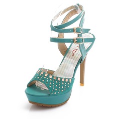 Leatherette Stiletto Heel Peep Toe Platform Slingbacks Sandals With Rhinestone (087026320)