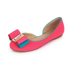 Leatherette Flat Heel Closed Toe Flats With Bowknot (086026220)