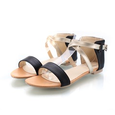 Leatherette Patent Leather Flat Heel Sandals Flats With Buckle (087024940)
