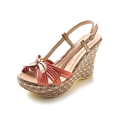 Leatherette Wedge Heel Platform Wedges Slingbacks Sandals With Bowknot (087013050)