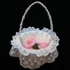 Elegant Flower Basket In White Satin and Lace(102018106)