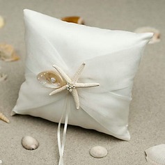 Beach Themed Starfish Design White Satin Ring Pillow(103018233)