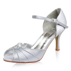 Satin Stiletto Heel Pumps Sandals Wedding Shoes With Buckle Rhinestone (047005113)