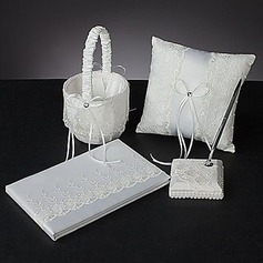 Spring Floral Designed Wedding Collection Set in White Satin and Lace (4 Pieces)(100017963)