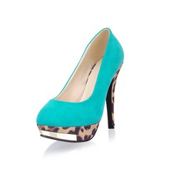 Suede Patent Leather Stiletto Heel Closed Toe Platform Pumps With Animal Print (085025196)