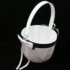 Simple Black & White Flower Girl Basket In Satin(102018042)