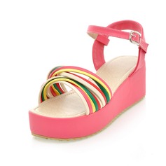 Leatherette Wedge Heel Platform Slingbacks Sandals (087026319)