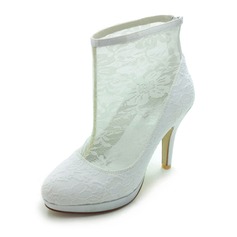 Satin Stiletto Heel Closed Toe Platform Boots Wedding Shoes With Stitching Lace (047017791)