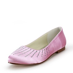 Satin Flat Heel Closed Toe Flats Wedding Shoes With Rhinestone (047014154)