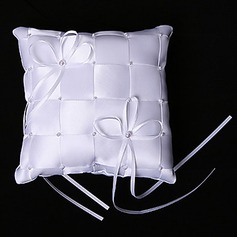 Plaid Ring Pillow In White Satin And Rayon With Bow And Faux Pearl(103018270)