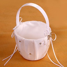 Flower Girl Basket In White Satin With Rhinestones(102018082)