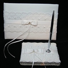 Elegant Wedding Guestbook And Pen Set With Lace(101018169)