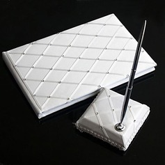 Check Design Wedding Guest Book and Pen Set With Rhinestones(101018151)