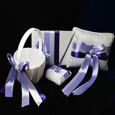 Wedding Collection Set In Ivory Satin With Lilac Ribbons (4 Pieces)(100018013)