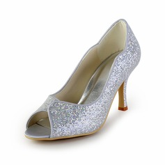 Leatherette Sparkling Glitter Cone Heel Peep Toe Pumps Wedding Shoes (047026398)
