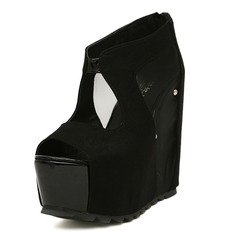 Leatherette Fabric Wedge Heel Peep Toe Platform Pumps With Zipper (085025156)