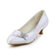 Kitten Heel Closed Toe Wedding Shoes With Rhinestone Ruched (047026402)