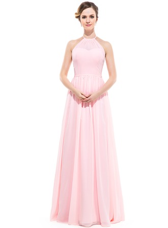 Chiffon Halter-neck Floor-length Bridesmaid Dress