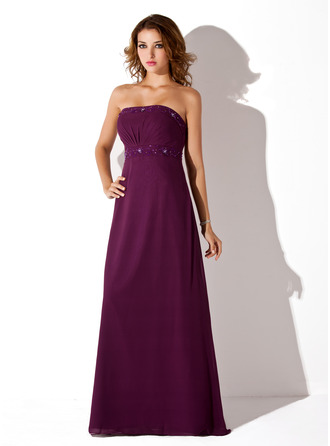 Empire Strapless Floor-Length Chiffon Bridesmaid Dress With Ruffle Beading 