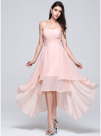 A-Line Sweetheart Chiffon High Low Ruffled Bridesmaid Dress