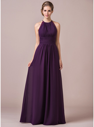 Chiffon Halter-neck Floor-length Bridesmaid Dress With Lace