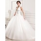 Ball-Gown Halter Sweep Train Satin Tulle Wedding Dress With Ruffle Lace Flower(s) (002012183)