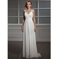 Empire V-neck Sweep Train Chiffon Tulle Wedding Dress With Ruffle Lace Beadwork (002006371)