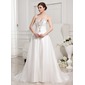 A-Line/Princess Sweetheart Court Train Organza Satin Wedding Dress With Ruffle Beadwork (002011942)