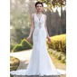 Sheath/Column V-neck Chapel Train Chiffon Wedding Dress With Ruffle Beadwork Sequins (002005012)
