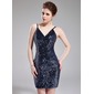 Sheath V-neck Short/Mini Sequined Cocktail Dress (016008228)