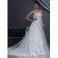 Empire Strapless Court Train Tulle Charmeuse Wedding Dress With Lace Beadwork (002000267)
