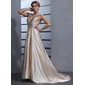 A-Line/Princess V-neck Court Train Charmeuse Wedding Dress With Ruffle Lace Beadwork Sequins (002012014)