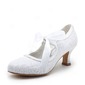 Satin Spool Heel Closed Toe Pumps Wedding Shoes With Ribbon Tie (047004932)