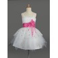 Empire Scalloped Neck Short/Mini Tulle Charmeuse Flower Girl Dress With Ruffle Sash Flower(s) Sequins (010014602)