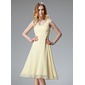 Attractive A-Line/Princess V-neck Knee-Length Chiffon  Charmeuse Cocktail Dresses with Ruffle (016002432)