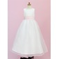 A-Line/Princess Scoop Neck Ankle-Length Organza Satin Flower Girl Dress With Sash Flower(s) (010004442)